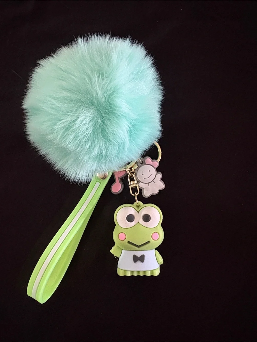 Mint Faux Fur Pom Pom Keroppi Keychain Bag Charm With Strap